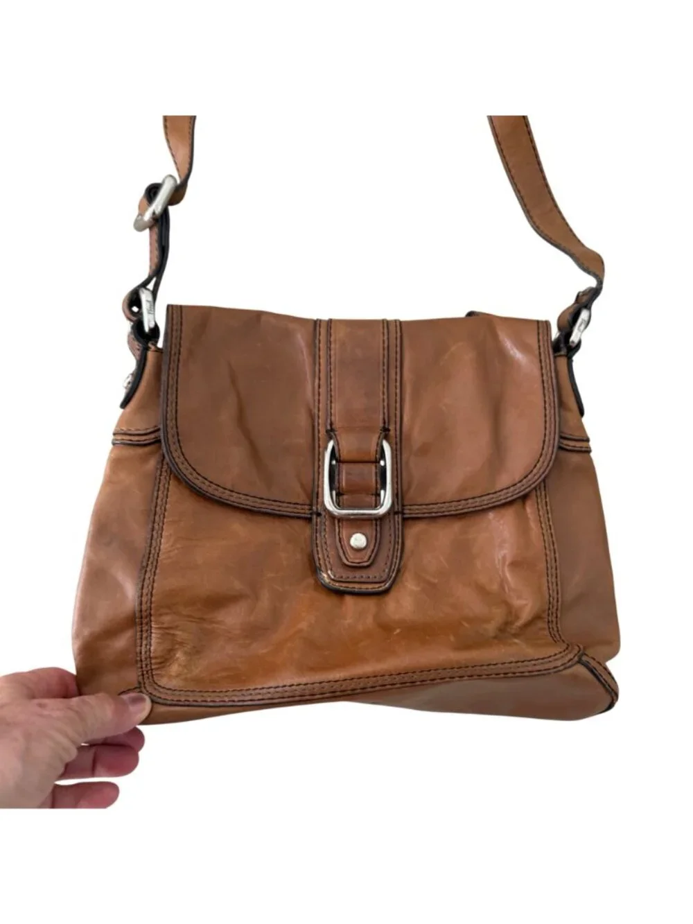 Fossil Brown Leather Crossbody Bag Boho Western